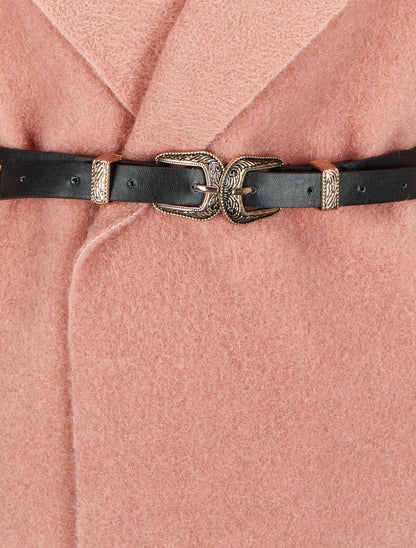 Manteau à capuche à bord à franges - Rose - 3