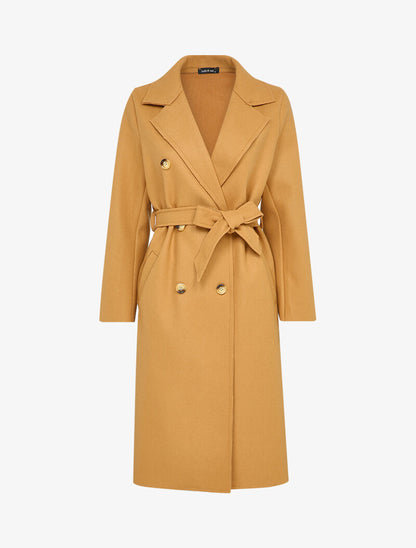 Manteau long ceinturé à double boutonnages - Camel - 1