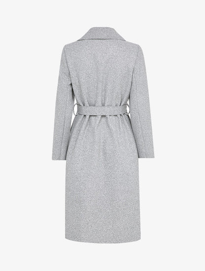 Manteau long ceinturé à double boutonnages - Gris chiné - 2