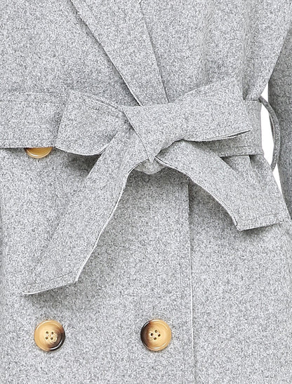 Manteau long ceinturé à double boutonnages - Gris chiné - 3