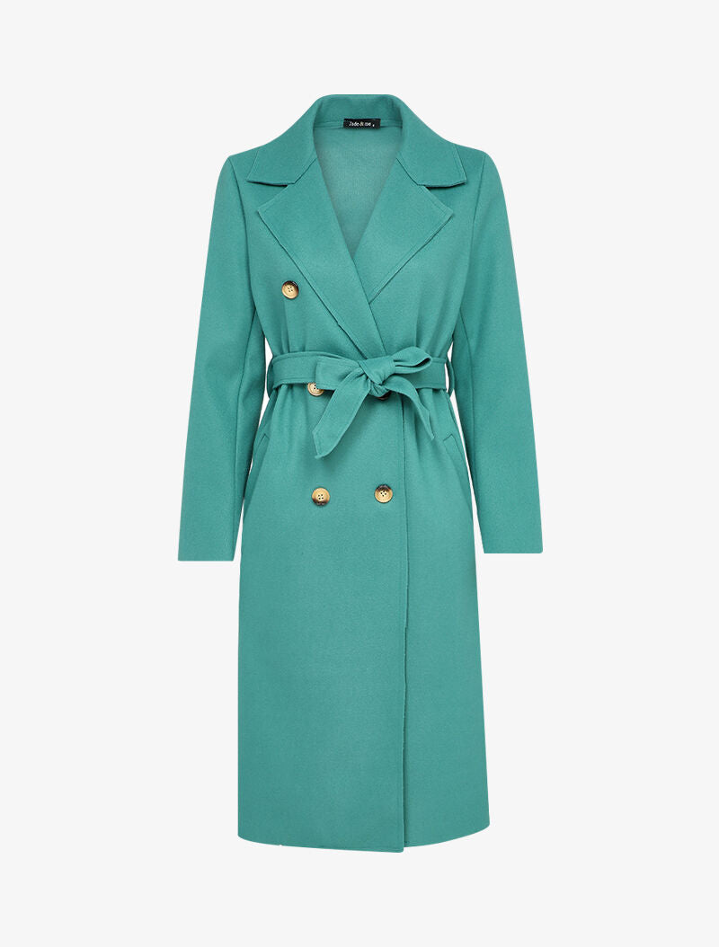 Manteau long ceinturé à double boutonnages - Vert d&