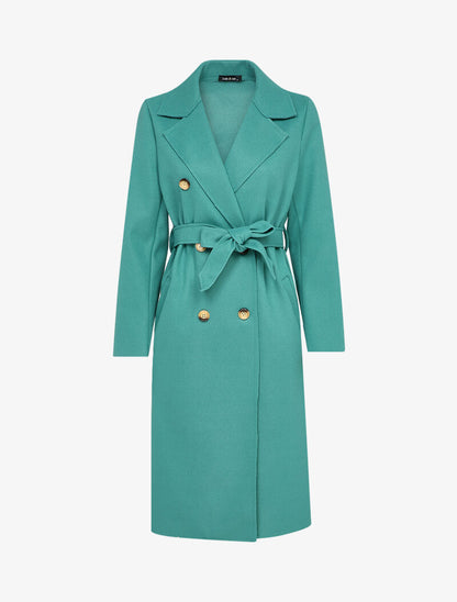 Manteau long ceinturé à double boutonnages - Vert d&