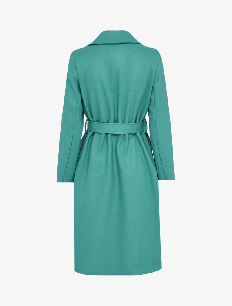 Manteau long ceinturé à double boutonnages - Vert d&