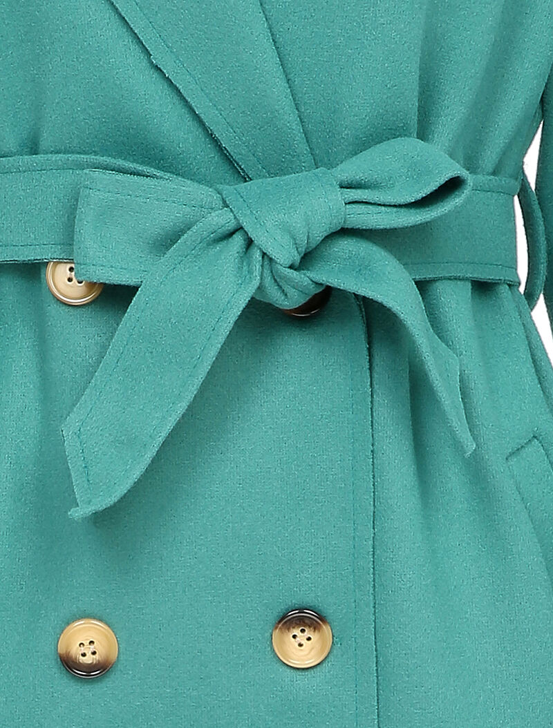 Manteau long ceinturé à double boutonnages - Vert d&