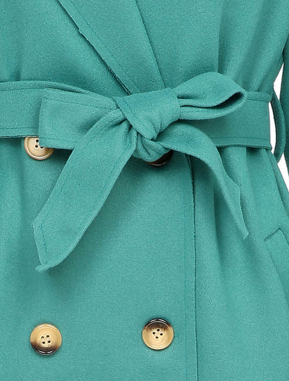 Manteau long ceinturé à double boutonnages - Vert d&