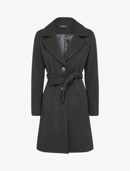 Manteau mi-long ceinturé - Noir - 1