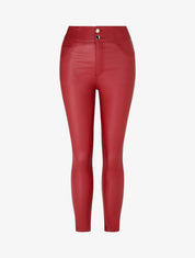Pantalon uni en simili à 2 boutons - Bordeaux - 4