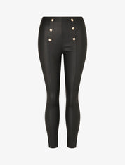 Pantalon uni en simili à boutons décoratifs - Noir - 5