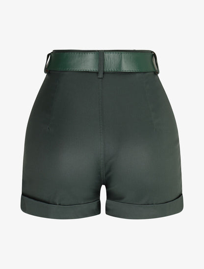 Short en simili à revers - Vert sapin - 2