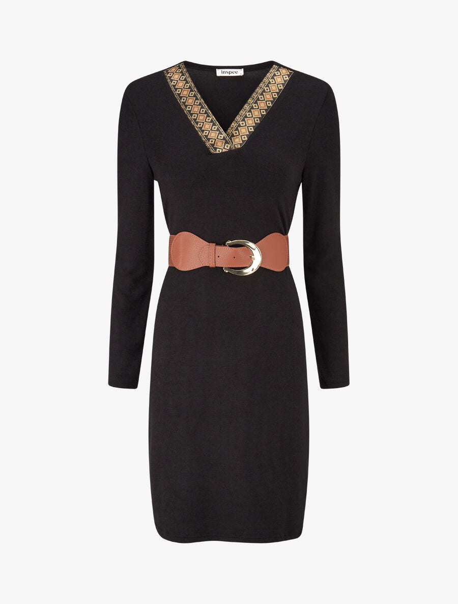 Robe pull col V fantaisie irisé - Noir - 1