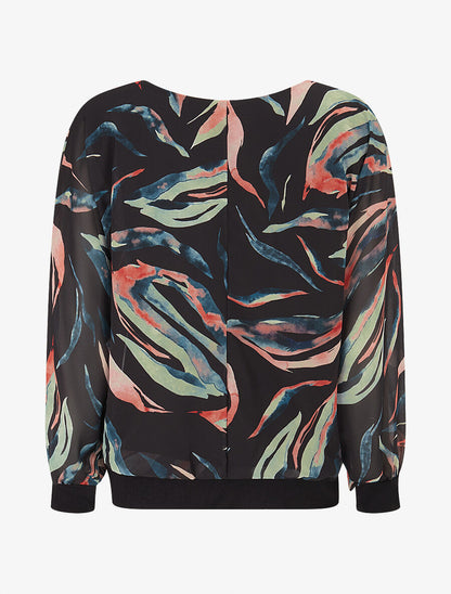 Top en voile à motifs abstraits - Noir - 2