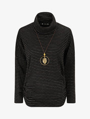 Pull fin à rayures irisées et côtés froncés - Noir - 4