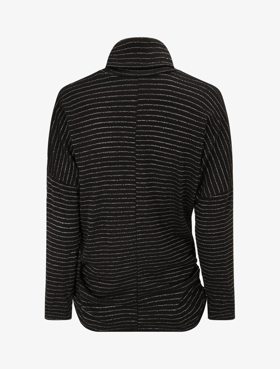 Pull fin à rayures irisées et côtés froncés - Noir - 2