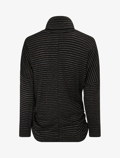 Pull fin à rayures irisées et côtés froncés - Noir - 2