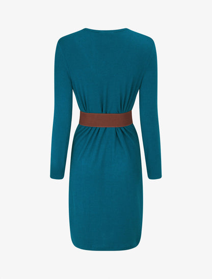 Robe pull col V fantaisie irisé - Bleu lagon - 2