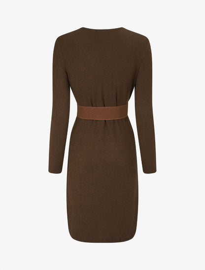 Robe pull col V fantaisie irisé - Marron - 2