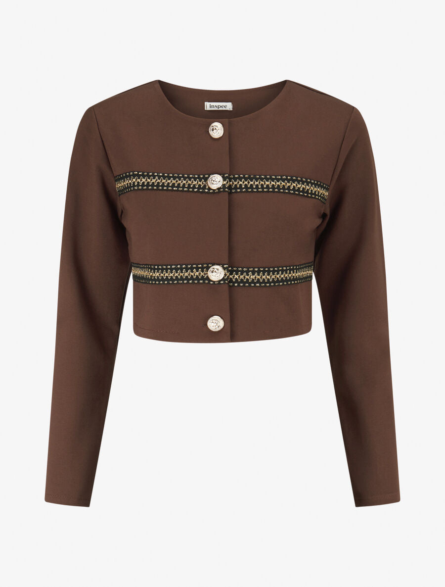 Veste courte à bandes stylisées dorées - Marron - 1