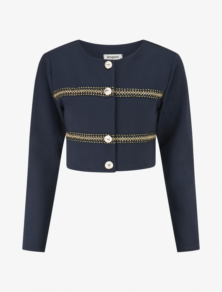 Veste courte à bandes stylisées dorées - Marine - 1