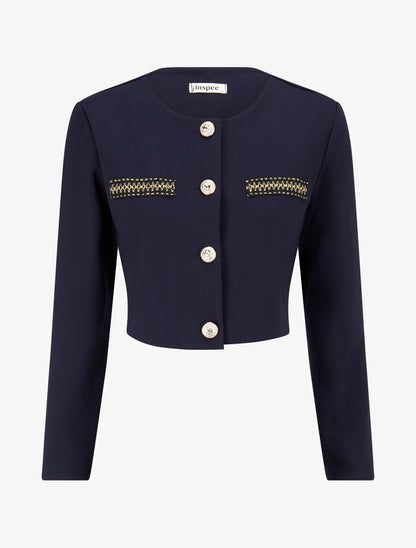 Veste courte empiécement brodé - Marine - 5