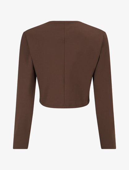 Veste courte empiécement brodé - Marron - 2