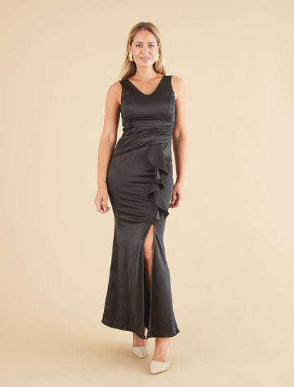 Robe de soirée à pans ondulé - Noir - 4