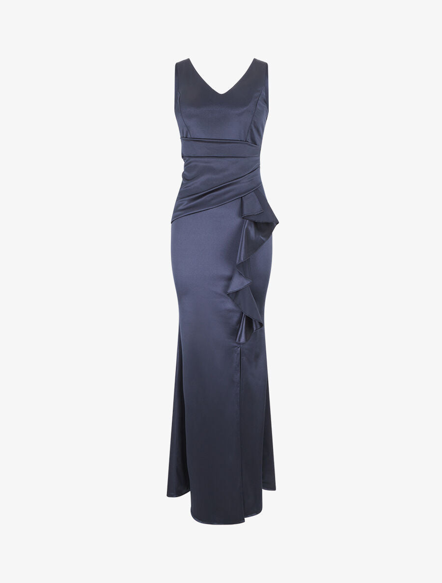 Robe de soirée à pans ondulé - Marine - 1