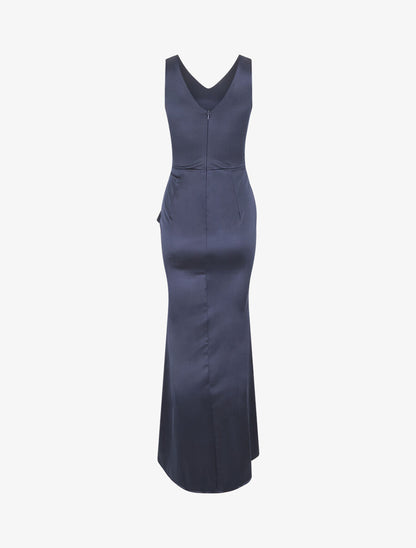 Robe de soirée à pans ondulé - Marine - 2