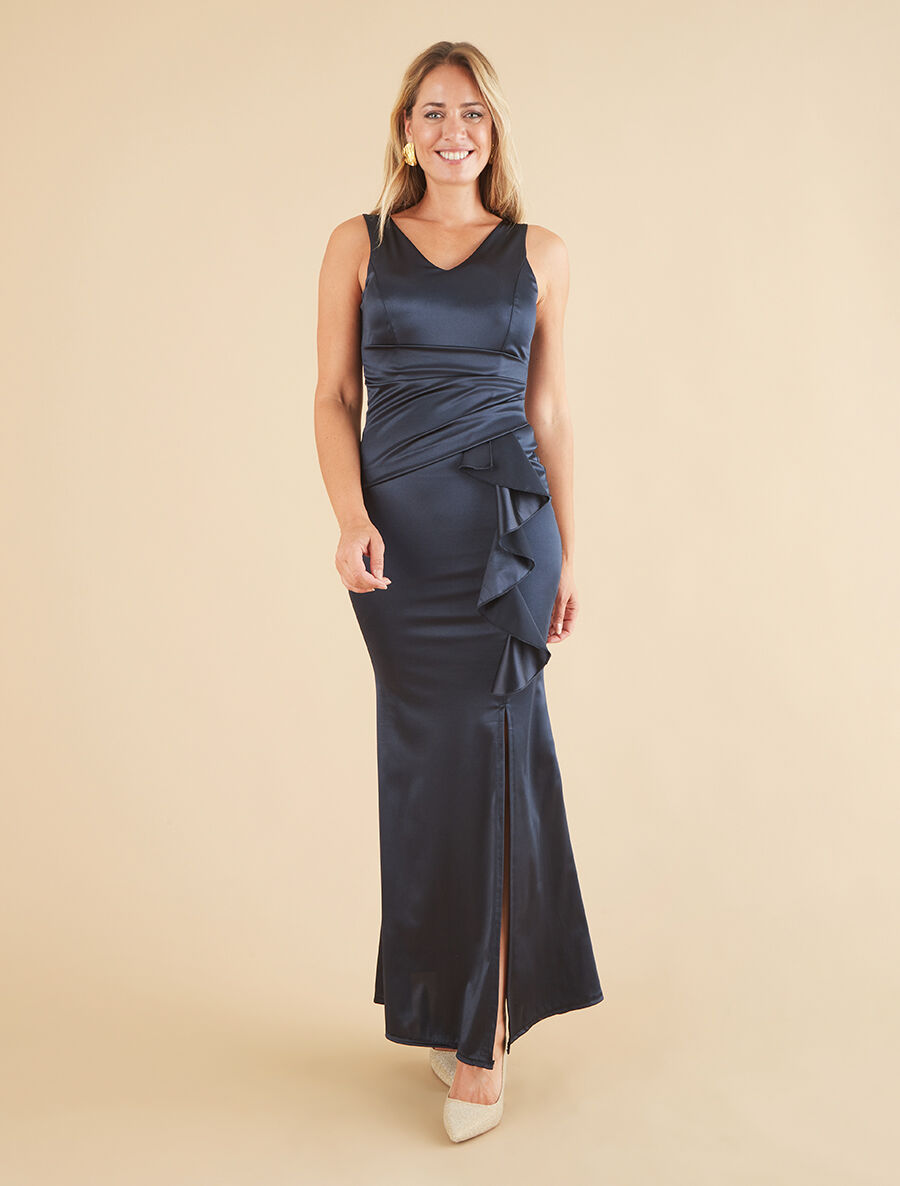 Robe de soirée à pans ondulé - Marine - 4