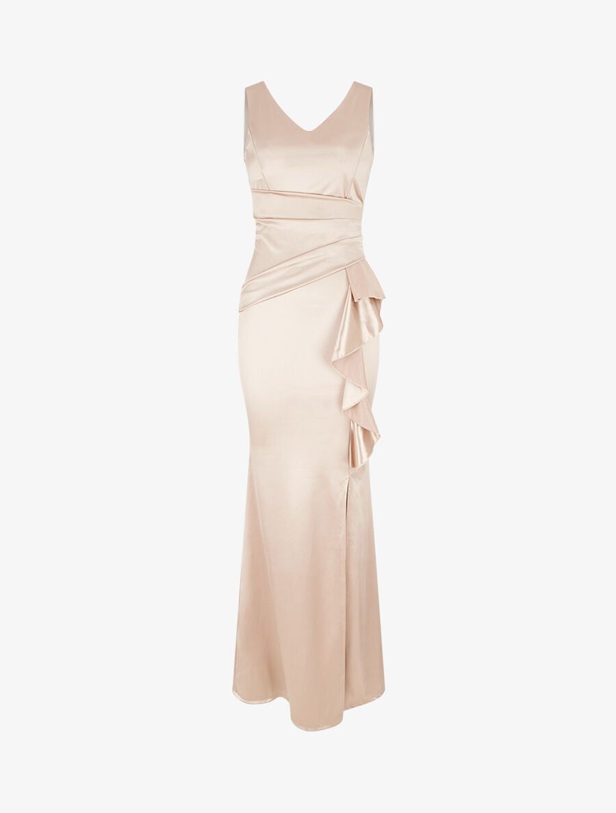 Robe de soirée à pans ondulé - Beige - 1