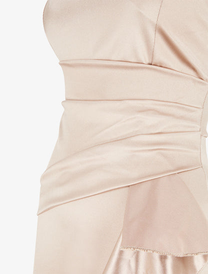 Robe de soirée à pans ondulé - Beige - 3