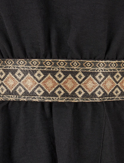 Blouse élastiquée à bande irisée - Noir - 3