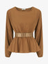 Blouse élastiquée à bande irisée - Camel - 4
