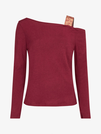Pull fin à bretelle irisée imprimé graphique - Lie de vin - 1