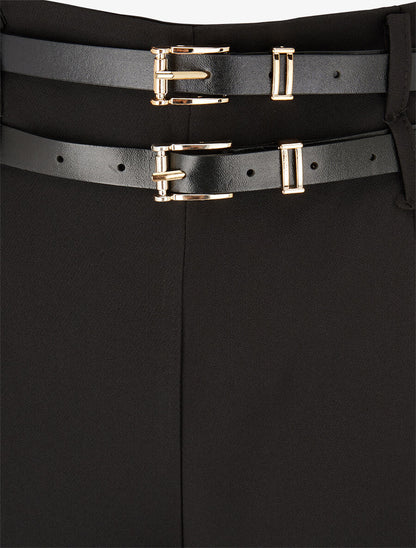 Pantalon wide leg à double ceintures - Noir - 3