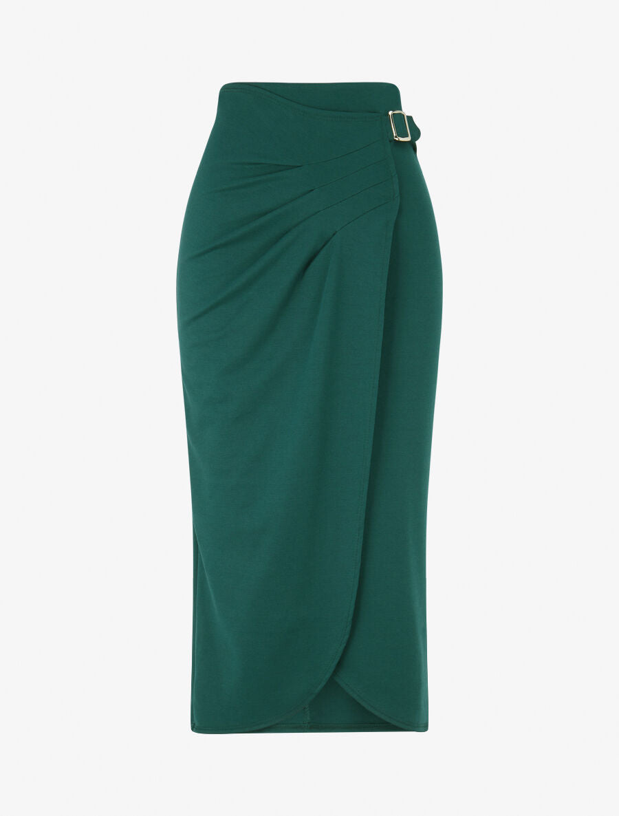 Jupe longue uni effet portefeuille - Vert - 1