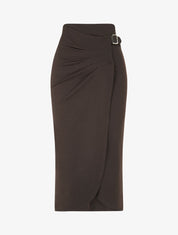 Jupe longue uni effet portefeuille - Marron - 4
