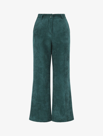 Pantalon uni en velours - Vert sapin - 5