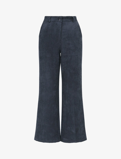 Pantalon uni en velours - Marine - 1