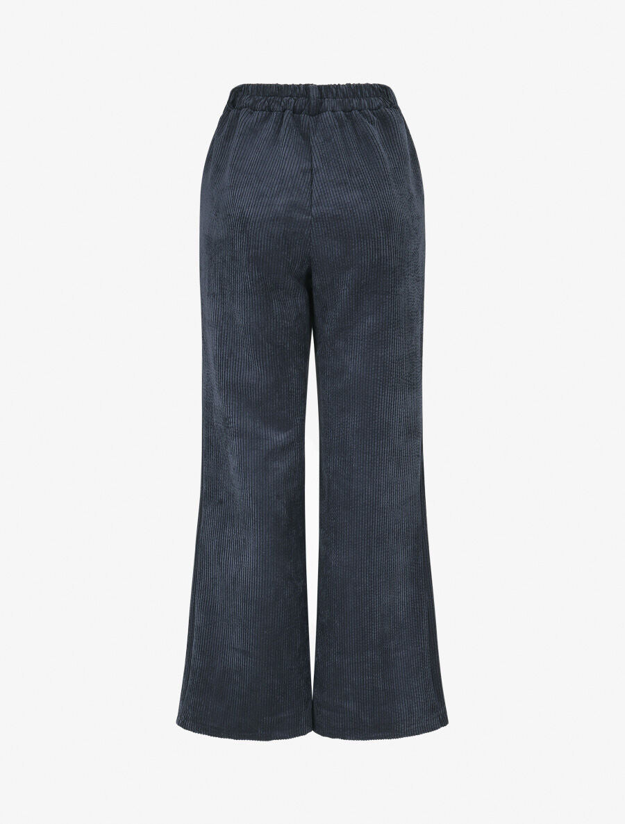 Pantalon uni en velours - Marine - 2