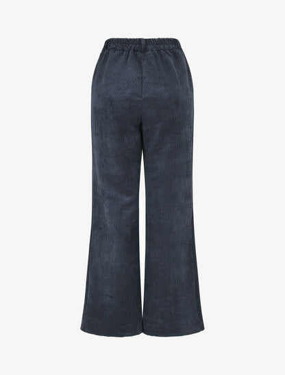 Pantalon uni en velours - Marine - 2