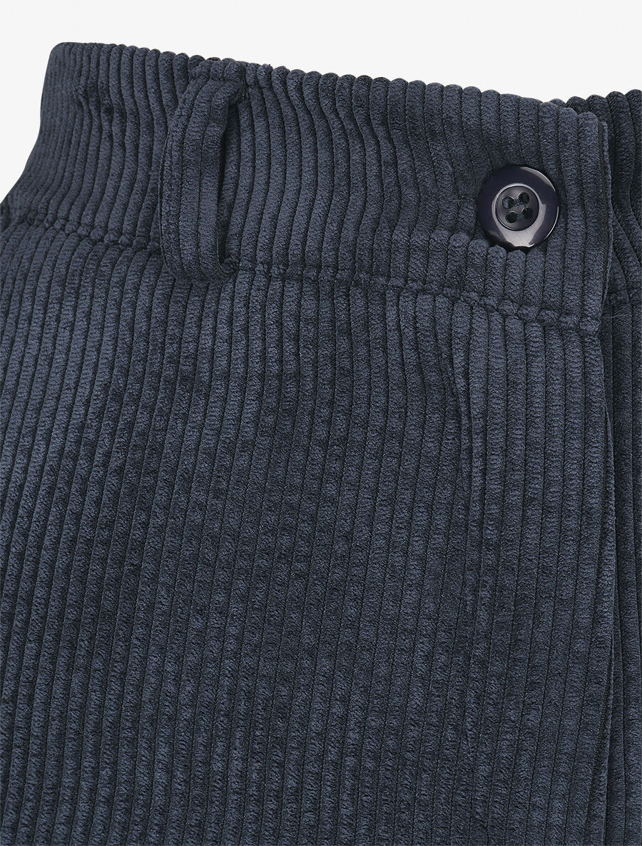 Pantalon uni en velours - Marine - 3