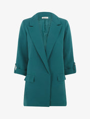 Blazer mi-long uni à manches retroussables - Bleu canard - 1