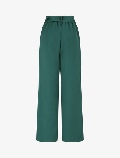 Pantalon ceinturé à taille élastiquée - Vert - 2