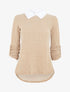 Pull fin à col chemise et manches retroussables - Camel - 1