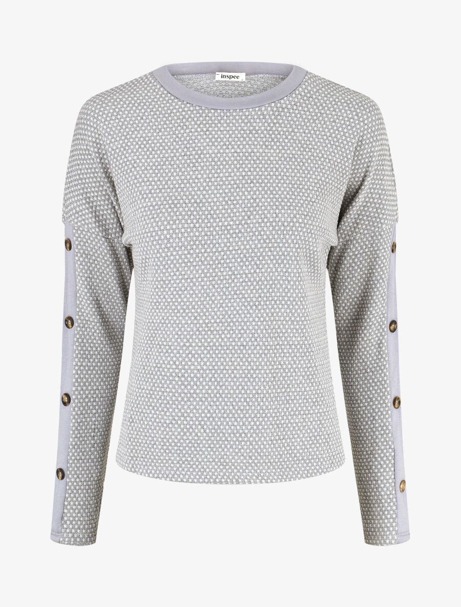 Pull fin à boutons décoratifs aux manches - Gris - 1