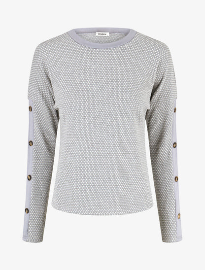 Pull fin à boutons décoratifs aux manches - Gris - 1