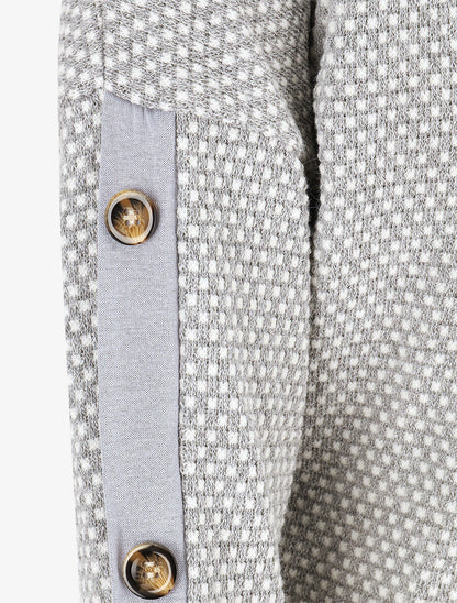 Pull fin à boutons décoratifs aux manches - Gris - 3
