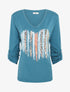 Pull fin à flocage coeur et strass - Bleu canard - 4