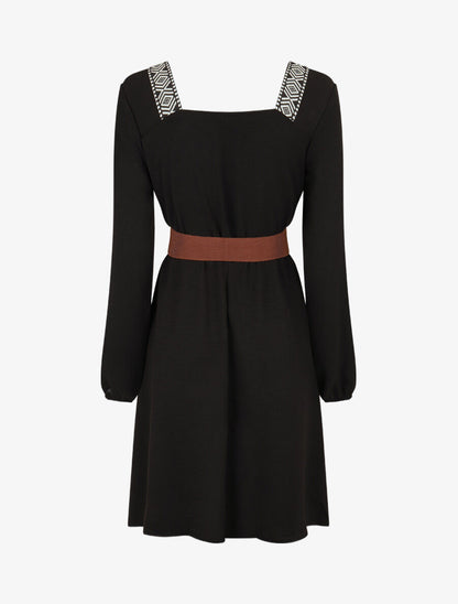 Robe fluide à col carré stylisé - Noir - 2