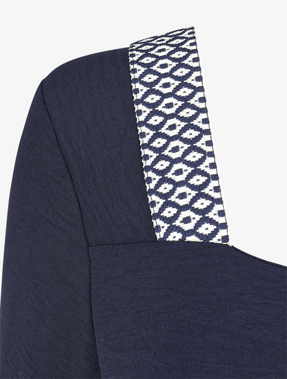 Robe fluide à col carré stylisé - Marine - 3